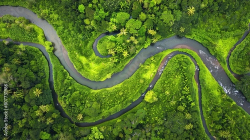 A green river with trees on both sides