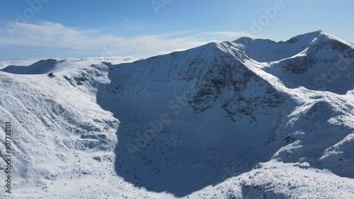 Amazing Aerial Winter view of Rila mountain near Musala peak, Bulgaria photo