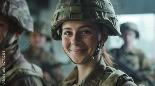 AI Generated Image. Female soldiers in army uniform photo