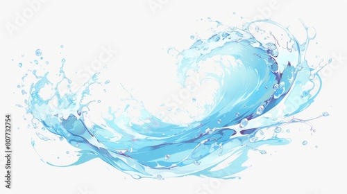 splashing water waves, Blue water swirl splash cut out,white background