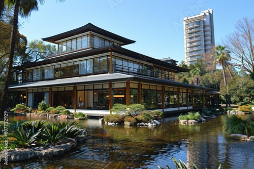 beautiful garden buildings with a modern Japanese theme professional photography