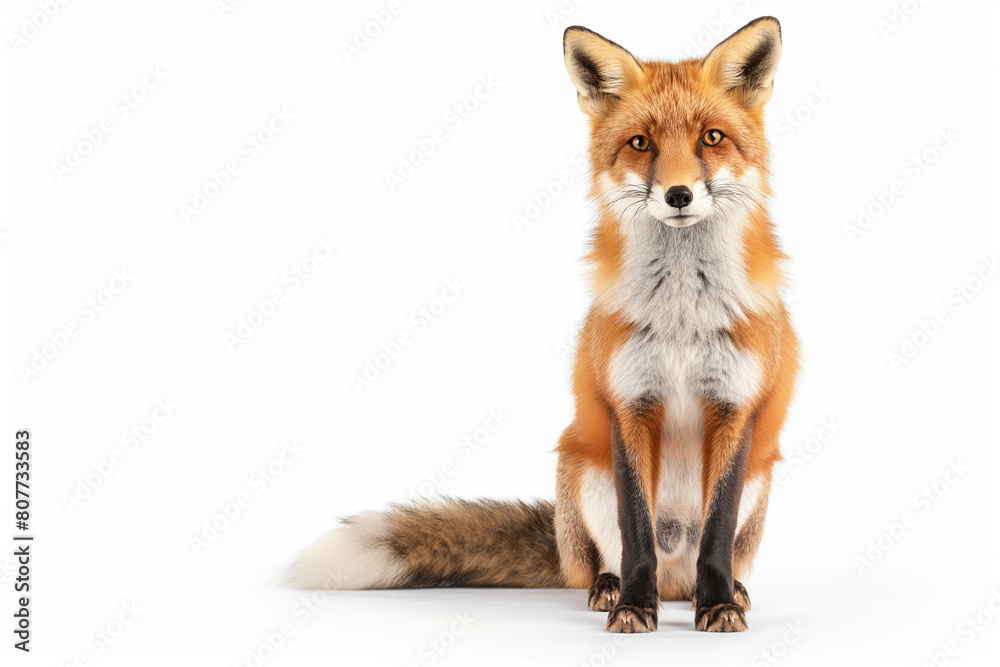 Portrait of a red fox against a white background