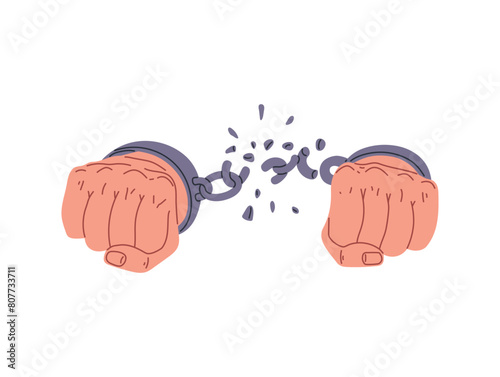 Clenched fists breaking chains vector illustration