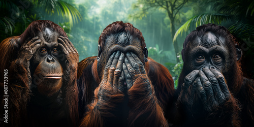 Three Wise Monkeys (Orangutans) - The three wise monkeys are a Japanese pictorial maxim, embodying the proverbial principle 