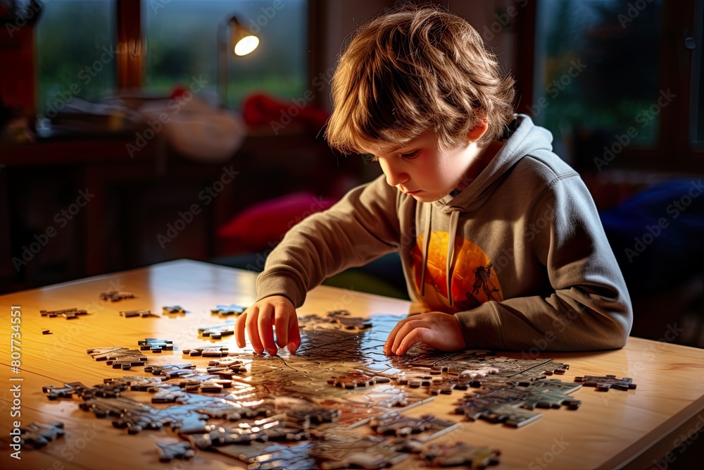 Little boy doing a puzzle Little boy doing a puzzle