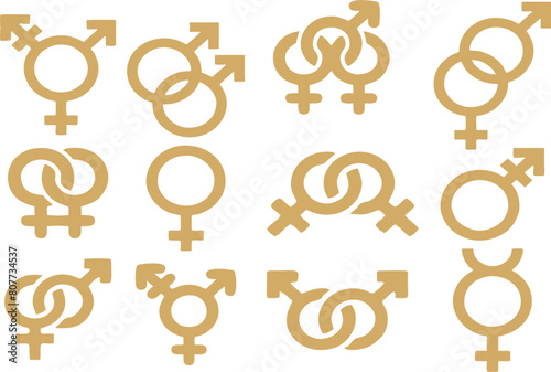 Gender symbols set. Sexual orientation icons. Male, female, transgender, gay, lesbian, bisexual, bigender, transgender,  queer and agender. Editable vector for reuse in poster and banners. eps 10 photo