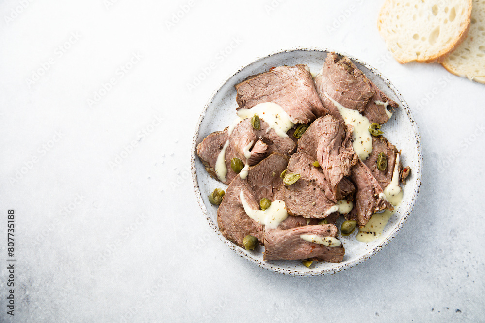 Traditional vitello tonnato with capers Traditional vitello tonnato with capers