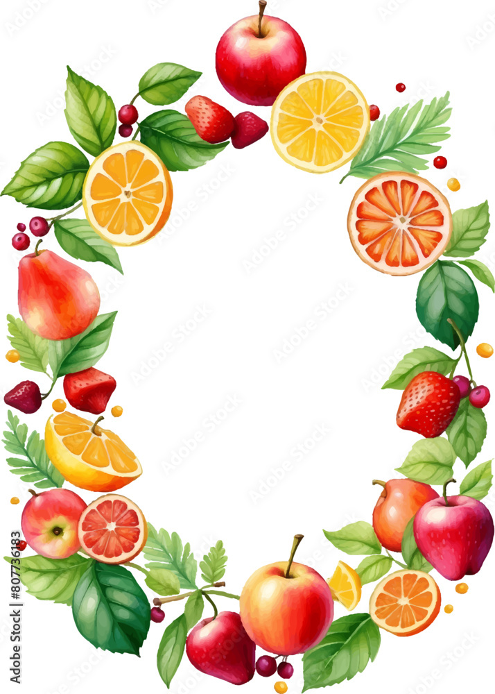 Eco food menu background. Watercolor hand drawn fruits. Vector illustration Eco food menu background. Watercolor hand drawn fruits. Vector illustration