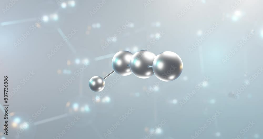 Isocyanic acid rotating 3d molecule, molecular structure of hydracid, seamless video