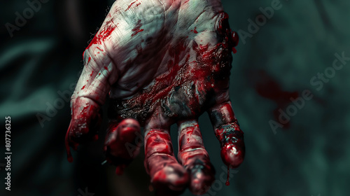 Scary ghost hands, hands with blood, Zombie hand, Halloween festival concept photo