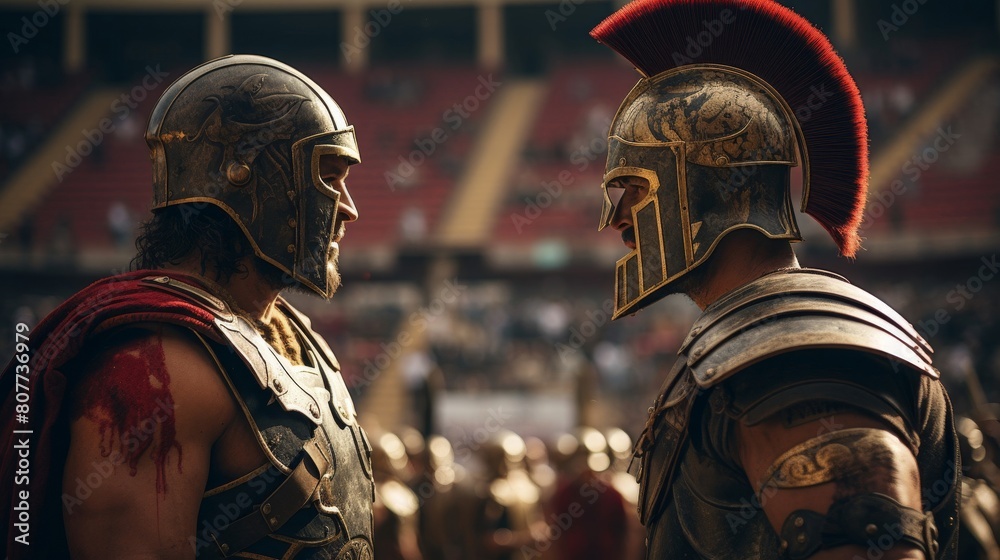 Moment frozen: gladiators poised for battle