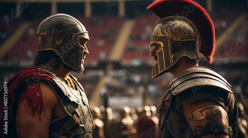 Moment frozen: gladiators poised for battle photo