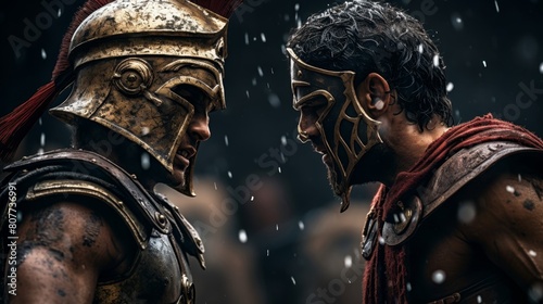 Gladiators poised for combat in tense standoff photo