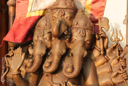 Bronze multi-headed god Ganesha. Indian figurine.