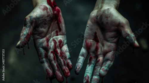 Scary ghost hands, hands with blood, Halloween festival concept
 photo