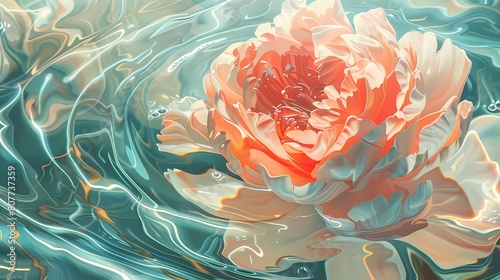 orange and green flower in the water illustration poster background