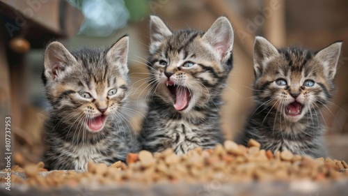 Young American Shorthair They seem happy when they are fed . pet food business. © Annawet boongurd