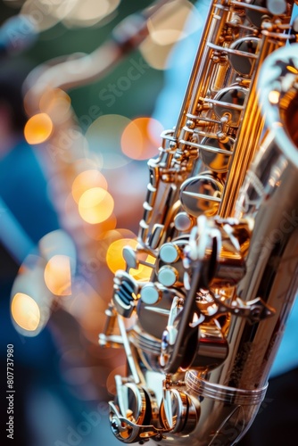 Close Up of a Saxophone With Blurry Lights