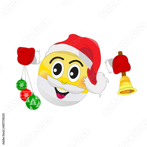 Expression de visage de Père Noel tenant dans une main des boules de Noel et dans l'autre une cloche sur émoticône