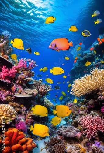 illustration, vibrant underwater capture marine life coral reefs, sea, ocean, aquatic, colorful, diverse, ecosystem, world, nature, animals, creatures