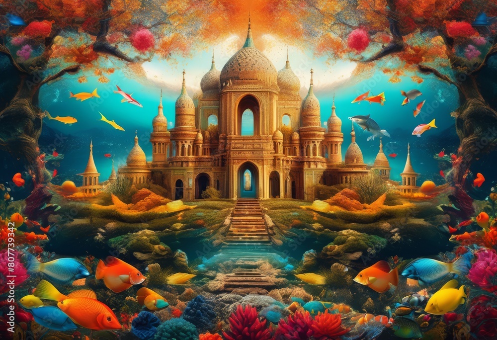 Fototapeta premium seamless surreal composite blended images, creative, artistic, digital, manipulation, visual, fantasy, dreamlike, modern, abstract, innovative, conceptual,