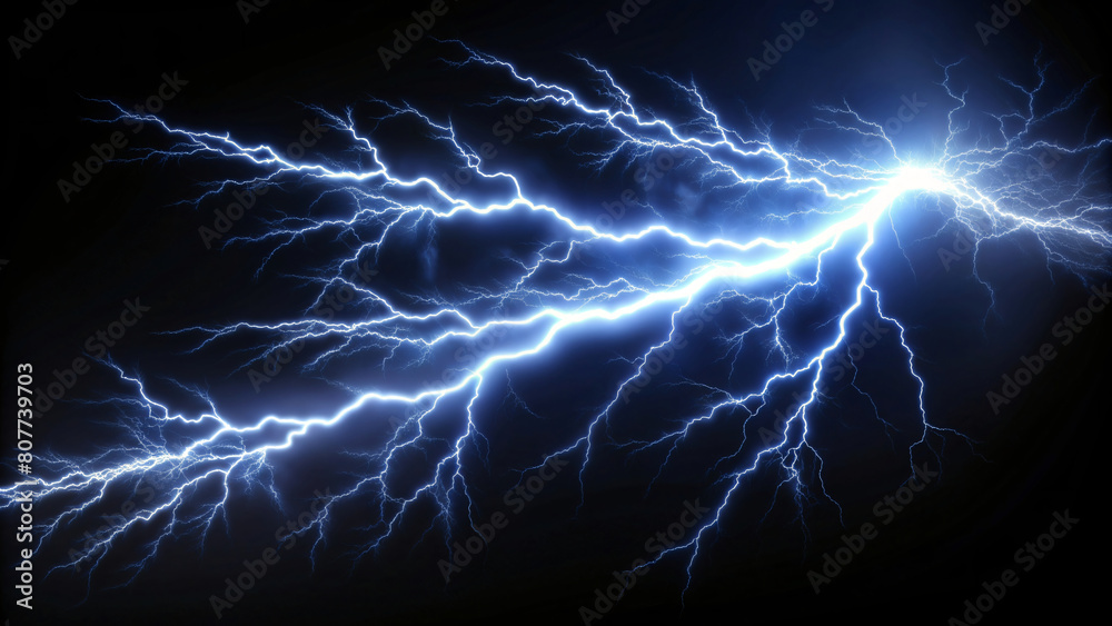 Dramatic nighttime thunderstorm with a bright bolt of lightning splitting the dark sky Dramatic nighttime thunderstorm with a bright bolt of lightning splitting the dark sky