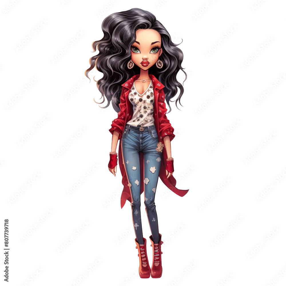 Illustration of a cute beautiful model posing in casual outfit. Fashion concept. Isolated on transparent background. Illustration of a cute beautiful model posing in casual outfit. Fashion concept. Isolated on transparent background.
