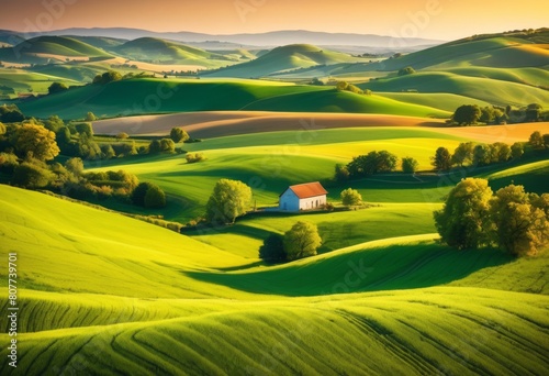 idyllic rural landscape rolling pastoral scenes  hills  farmland  countryside  picturesque  serene  peaceful  tranquil  beautiful  scenic  agriculture  country