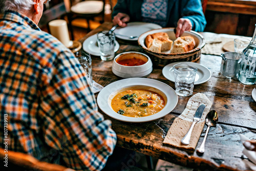 Schlichtes Essen mit Brot und Suppe – Spiegel der finanziellen Einschränkungen im Alter
