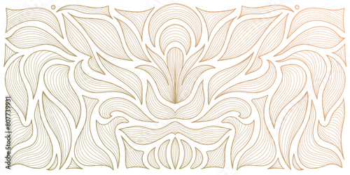 Vector art deco line gold pattern, luxury leaf floral texture, nouveau background. Modern design, jungle ornament, vintage decor element. Fancy nature illustration on white. photo