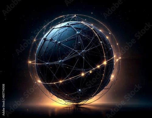 Global Connection- Futuristic Digital Art with Glowing Spherical Network