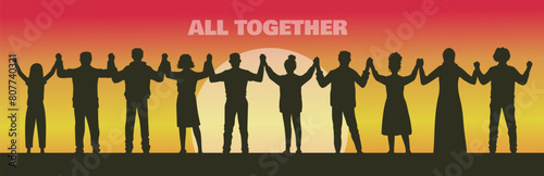 Unity and togetherness silhouette vector illustration.