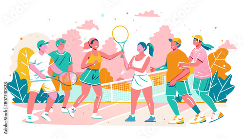 Summer Tennis Match: Young Players Enjoying a Friendly Outdoor Game