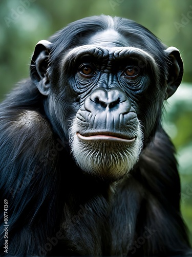 Chimpanzees in the wild. Hyper-realistic realistic texture, dramatic lighting. Close up photo