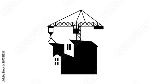 construction service emblem, black isolated silhouette