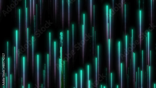 Glowing Digital Neon Lines on Black Background with green and purple colors