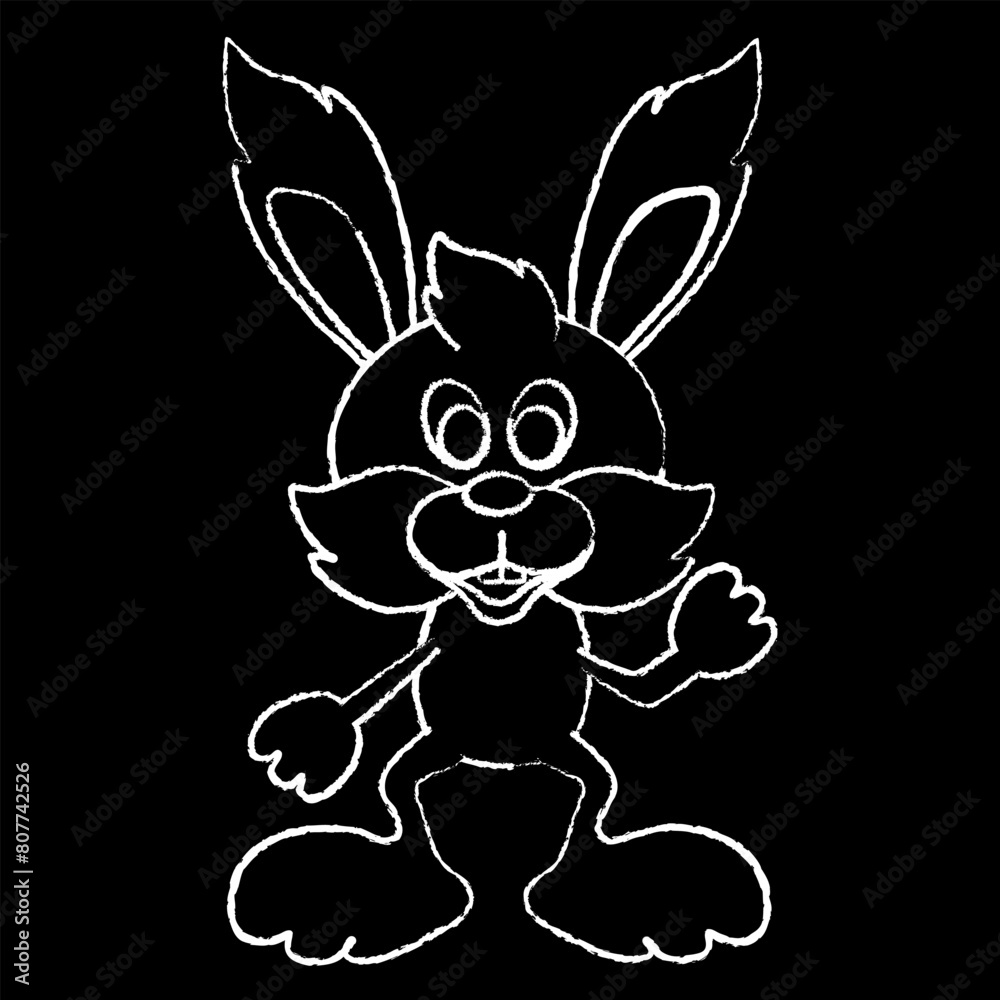 Funny rabbit. White chalk outline on black background. Cartoon vector illustration. Chalkboard. Funny rabbit. White chalk outline on black background. Cartoon vector illustration. Chalkboard.