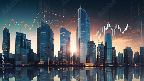blurred skyscrapers over the financial charts 