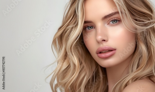 beautiful blonde woman with wavy medium-long hair, Generative AI