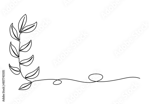 Flower corner frame, one line drawing vector illustration.