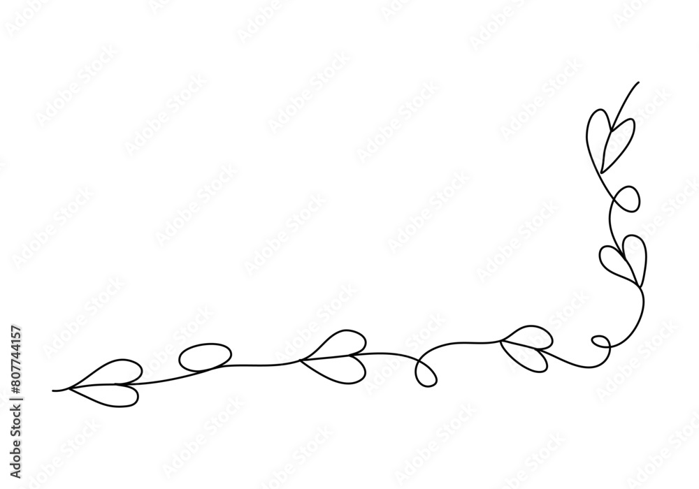 Romanic floral corner frame, one line drawing vector illustration. Romanic floral corner frame, one line drawing vector illustration.