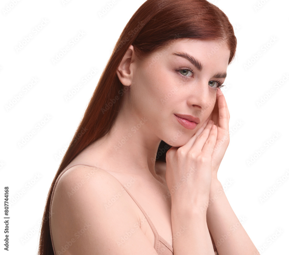 Portrait of beautiful woman on white background Portrait of beautiful woman on white background