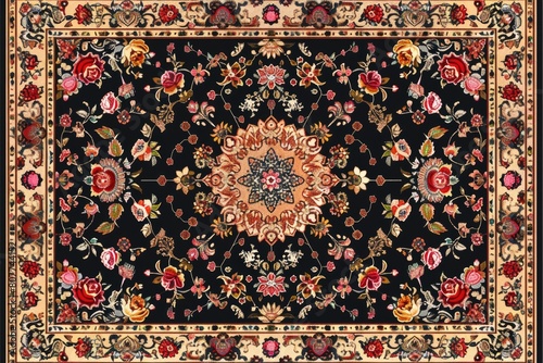 The carpet design with a wool texture features an pattern in the Persian style.