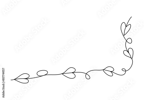 Romanic floral corner frame, one line drawing vector illustration.