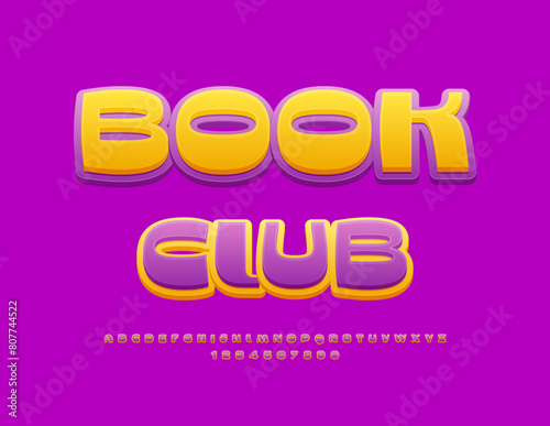 Vector stylish logo Book Club. Creative Bright Font. Unique Alphabet Letters and Numbers set.