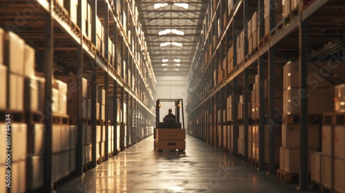 A Forklift in a Warehouse Aisle