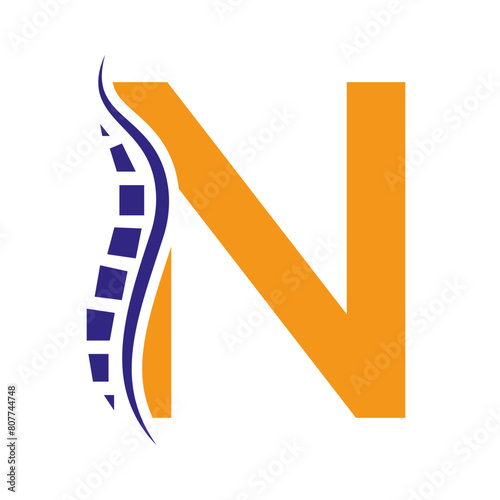 Letter N Backbone Logo Concept For Healthcare Symbol. Back Pain Sign