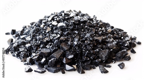 Heap of obsidian sand separated on a blank canvas, pulverized silicon dioxide is utilized in building supplies, purification of water, and farming.