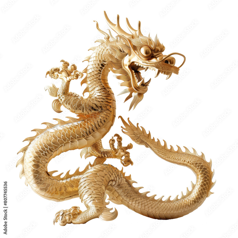 Obraz premium chinese golden dragon isolated on transparent background