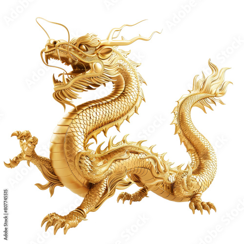 chinese golden dragon isolated on transparent background